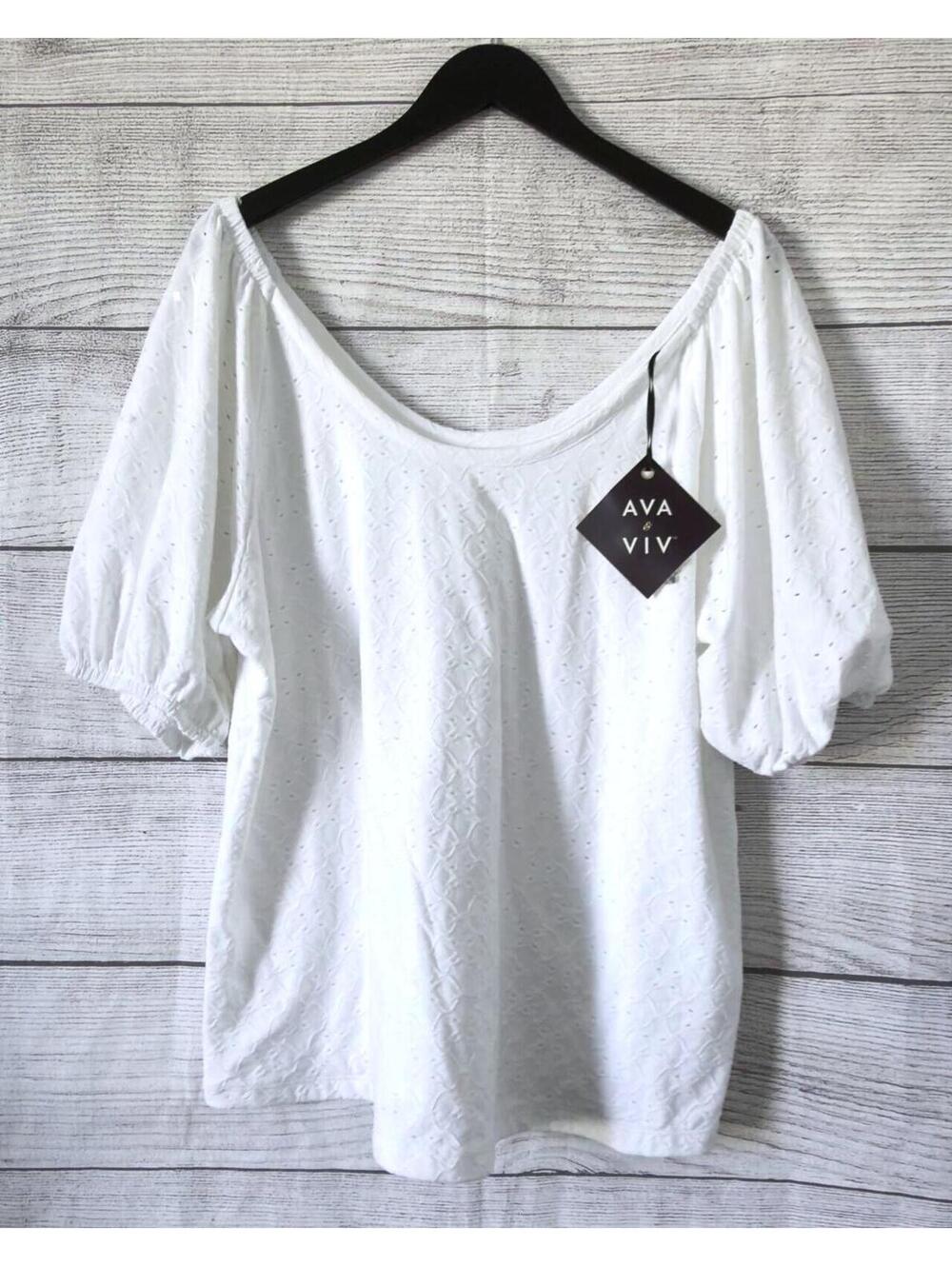 Ava & Viv White Eyelet Short Sleeve Blouse Women Size 1X